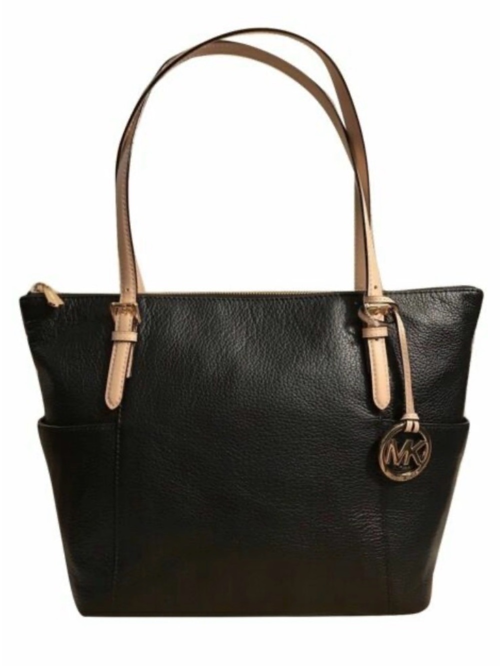 Michael Kors Jet Set Black Leather Tote with Natural Trim